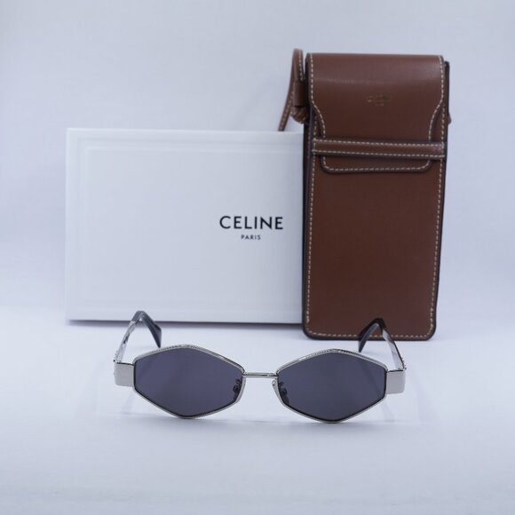 Celine CL40254U 16A Geometric Sunglasses - Palladium / Smoke